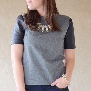 J.Crew Leather sleeve top